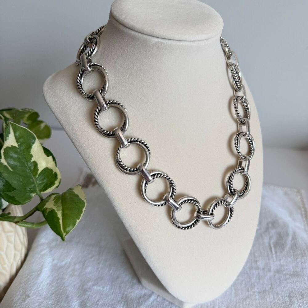 Vintage Ralph Lauren Signed Chunky Silver Tone Toggle Rope Chain Necklace